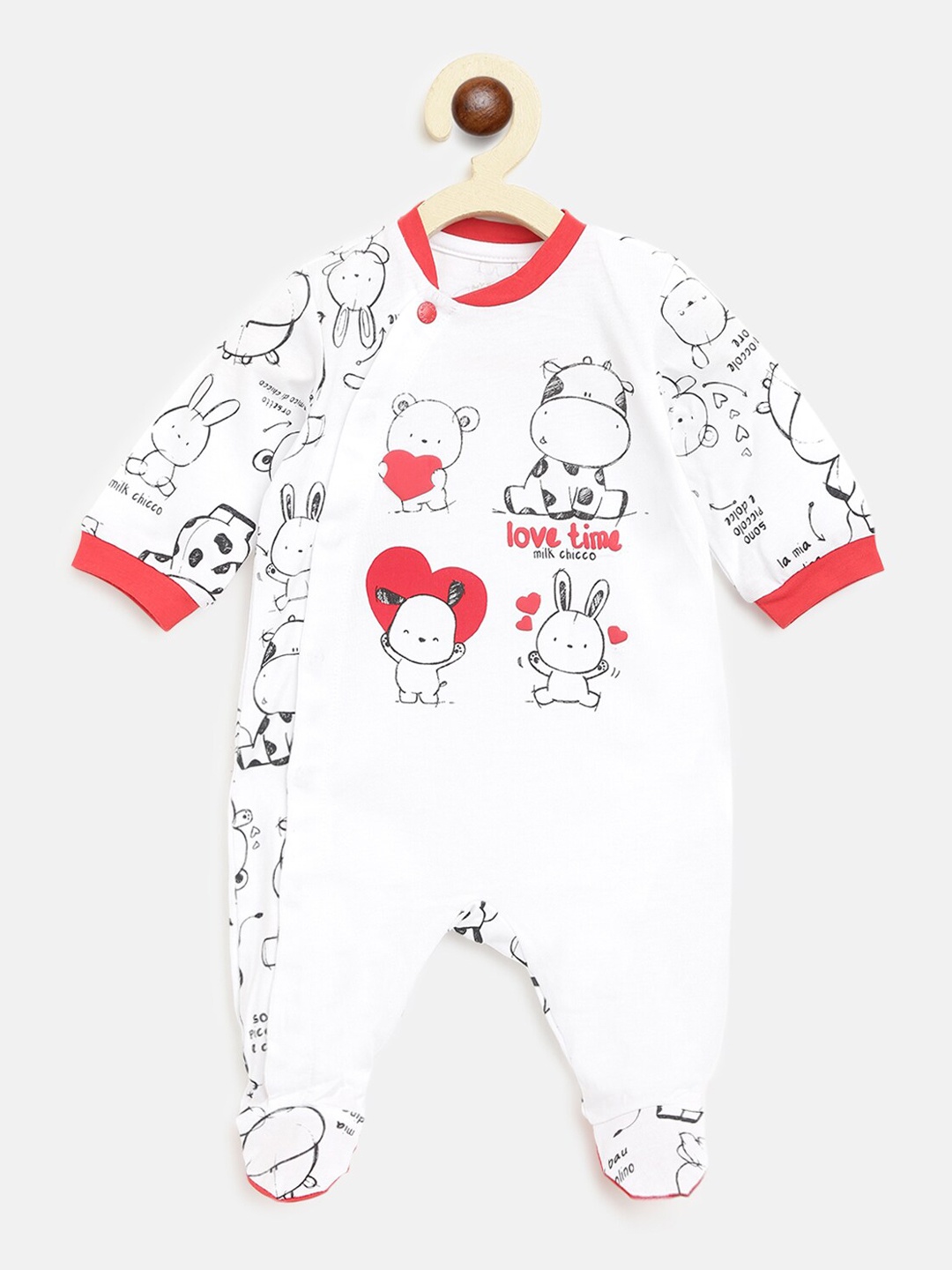 

Chicco Infant Kids White & Red Printed Pure Cotton Sleepsuit
