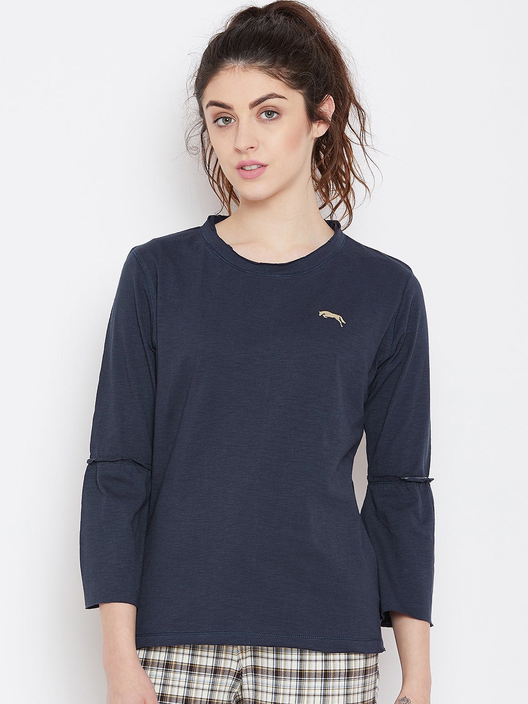 

JUMP USA Women Navy Blue Solid Pure Cotton Top