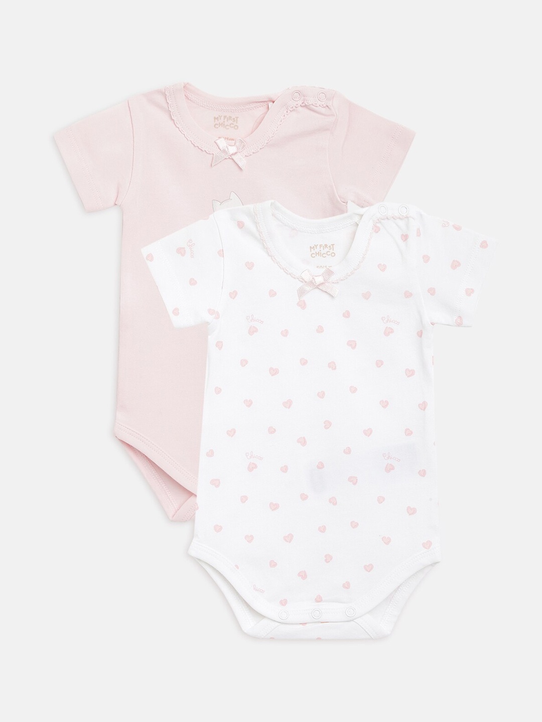 

Chicco Infants Set Of 2 White & Pink Printed Bodysuit