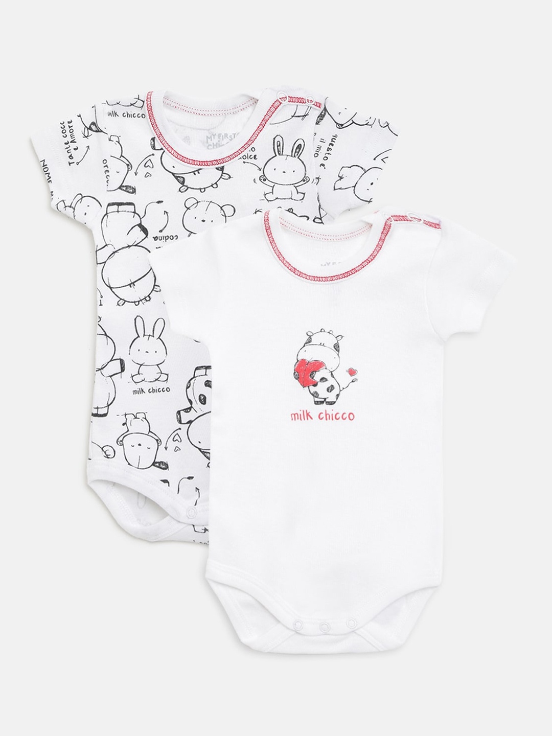 

Chicco Infants White & Grey Pack of 2 Printed Cotton Bodysuit