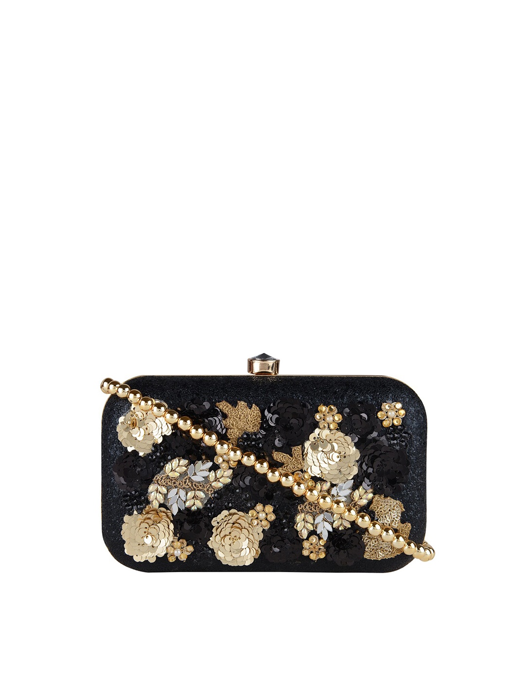 

Vdesi Black & Gold-Toned Embellished Box Clutch