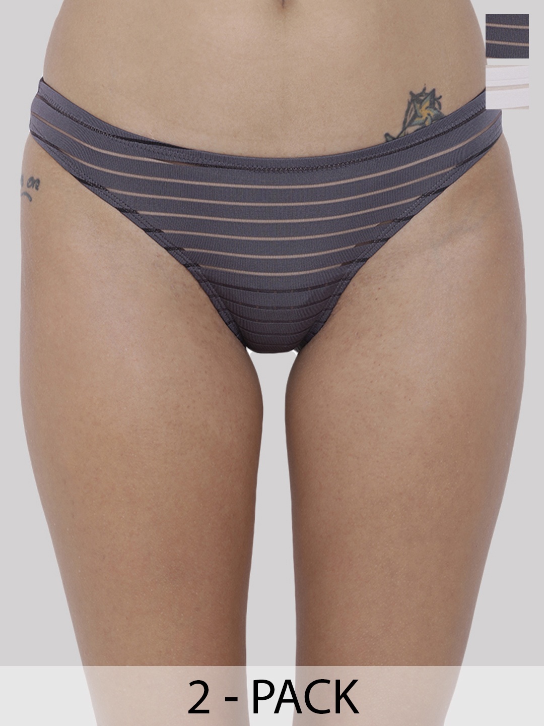 

BASIICS by La Intimo Women Pack of 2 Grey & Rose Striped Basic Briefs