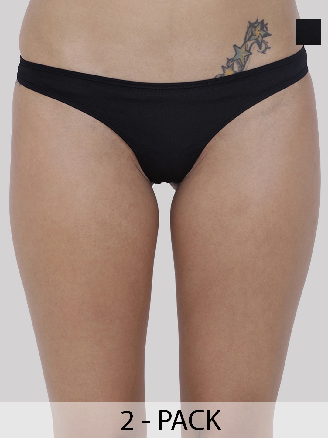 

BASIICS by La Intimo Women Black Pack of 2 Semi Seamless Bikini Briefs