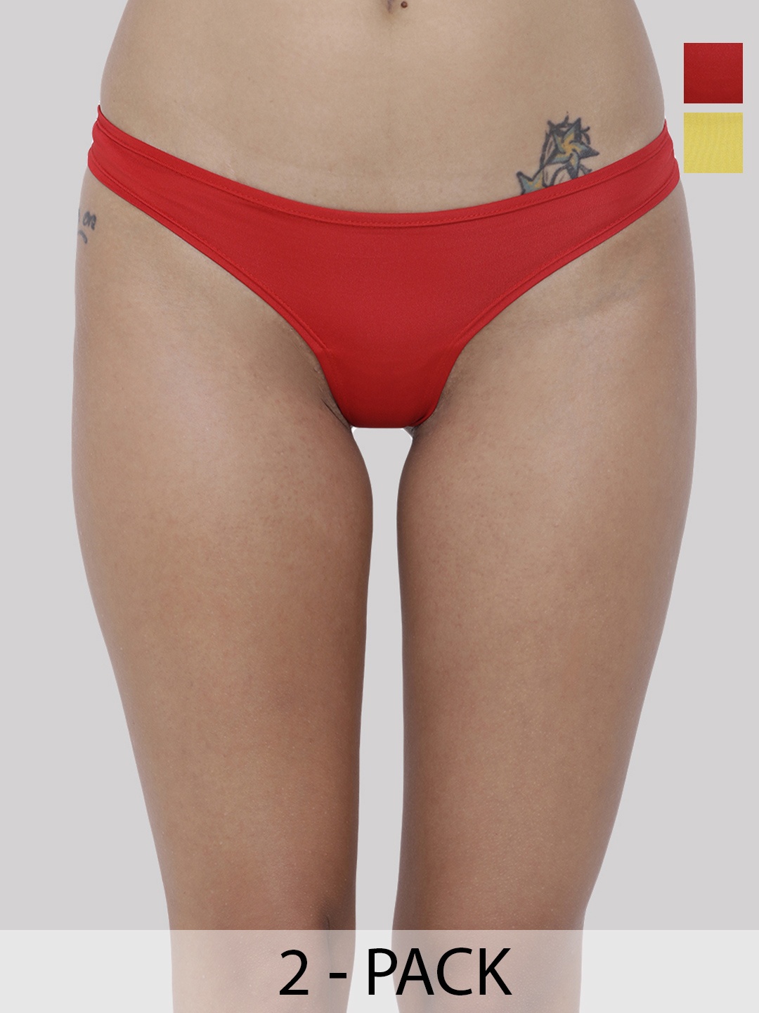 

BASIICS by La Intimo Women Pack of 2 Red & Yellow Thongs BCPSS010B026