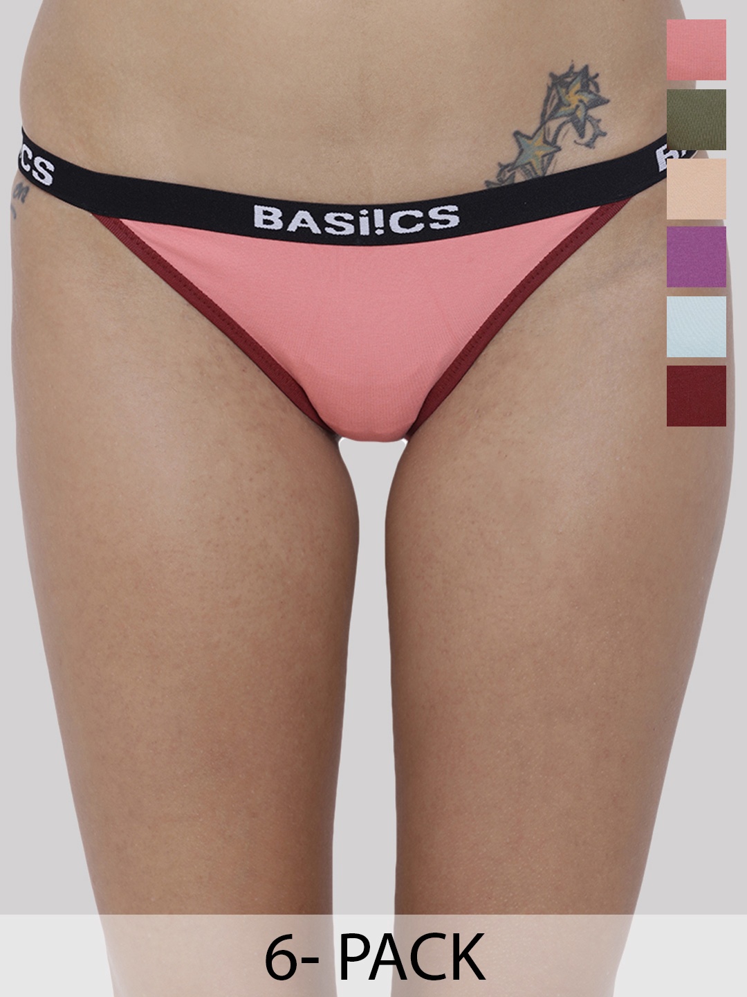 

BASIICS by La Intimo Women Pack of 6 Grey Solid Basic Briefs, Blue