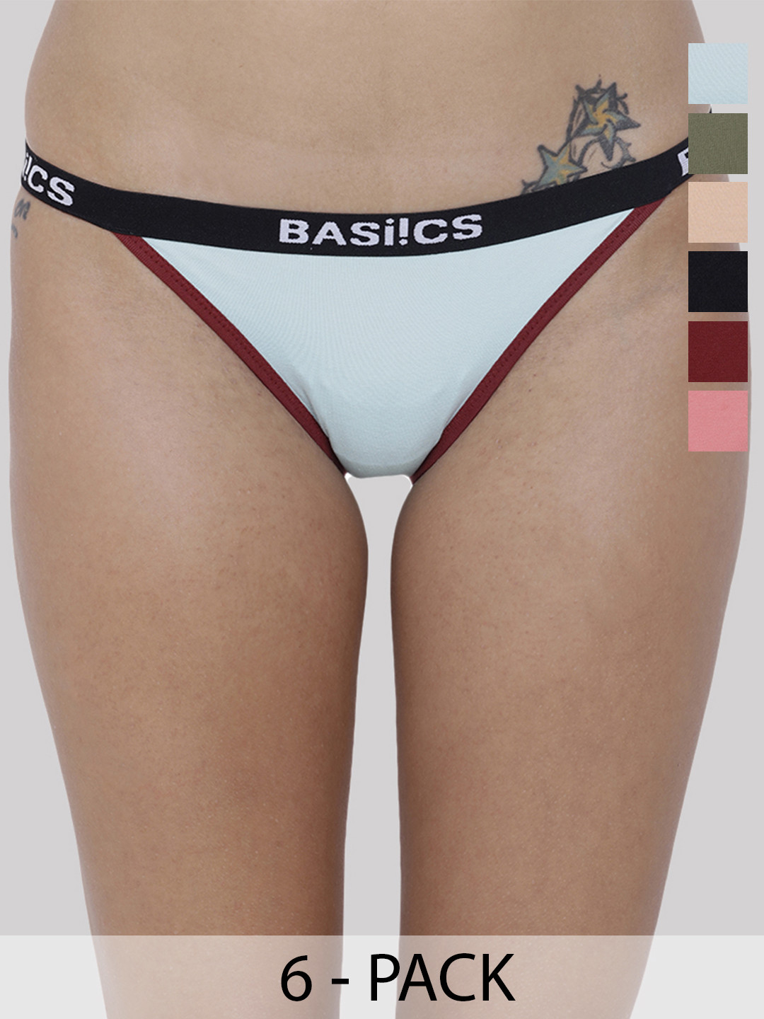 

BASIICS by La Intimo Women Set Of 6 Multicoloured Cotton Basic Briefs BCPBR090F05E, Multi