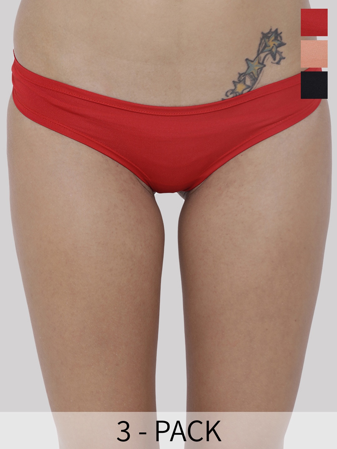 

BASIICS by La Intimo Women Pack of 3 Seamless Panty, Red