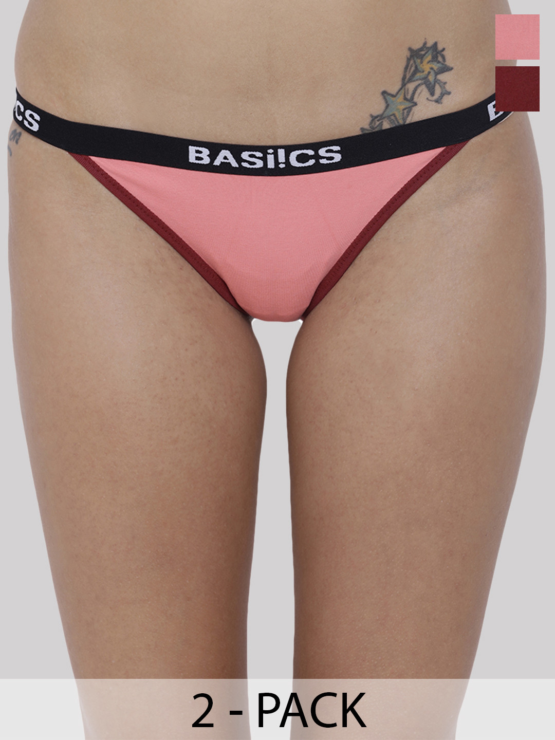 

BASIICS by La Intimo Pack of 2 Coral & Maroon Briefs