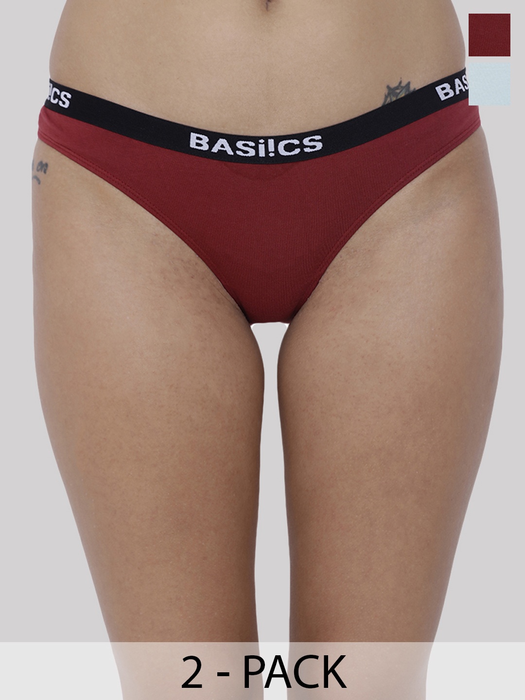 

BASIICS by La Intimo Women Pack of 2 Maroon & Sea Green Basic Briefs BCPBR080B0BK