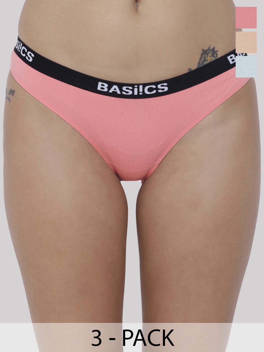 

BASIICS by La Intimo Women Set Of 3 Multicoloured Cotton Basic Briefs BCPBR080C9KL, Multi