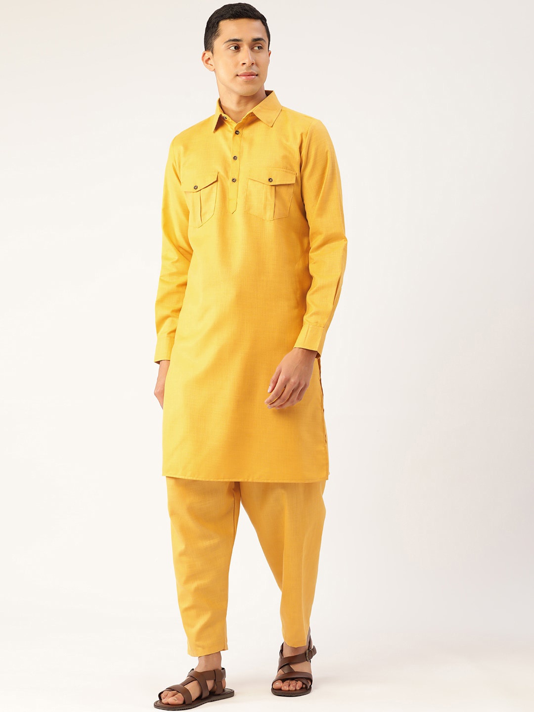 

Molly & Michel Men Mustard Yellow Pathani Kurta