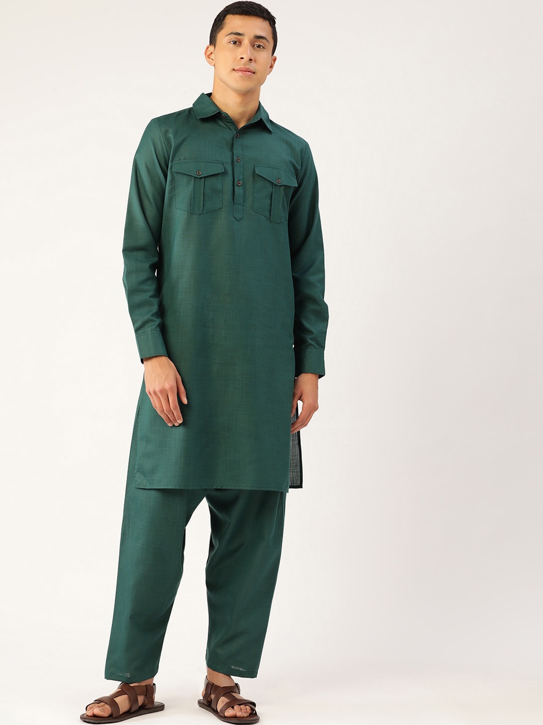 

Molly & Michel Men Green Pathani Cotton Kurta