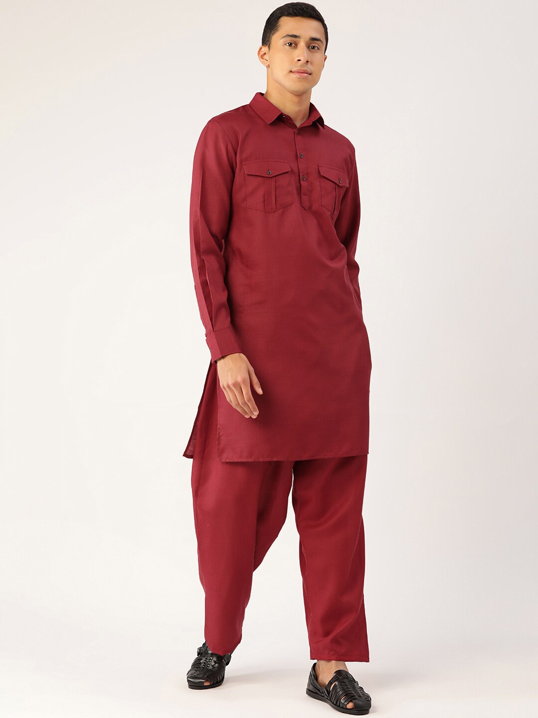

Molly & Michel Men Maroon Pure Cotton Pathani Kurta