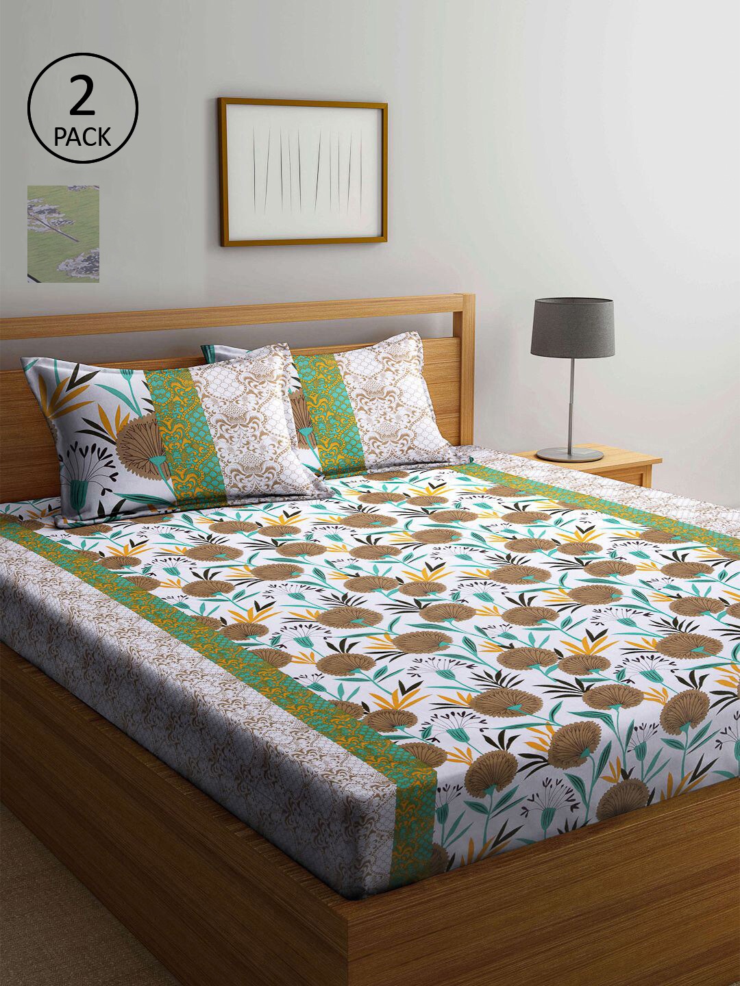 

KLOTTHE Multicoloured Floral 210 TC 2 Queen Bedsheet with 4 Pillow Covers, Multi