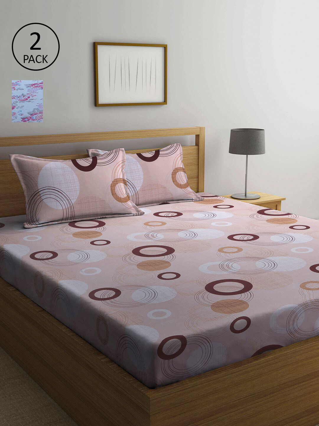 

KLOTTHE Pink & Blue Geometric 210 TC 2 Queen Bedsheet With 4 Pillow Covers