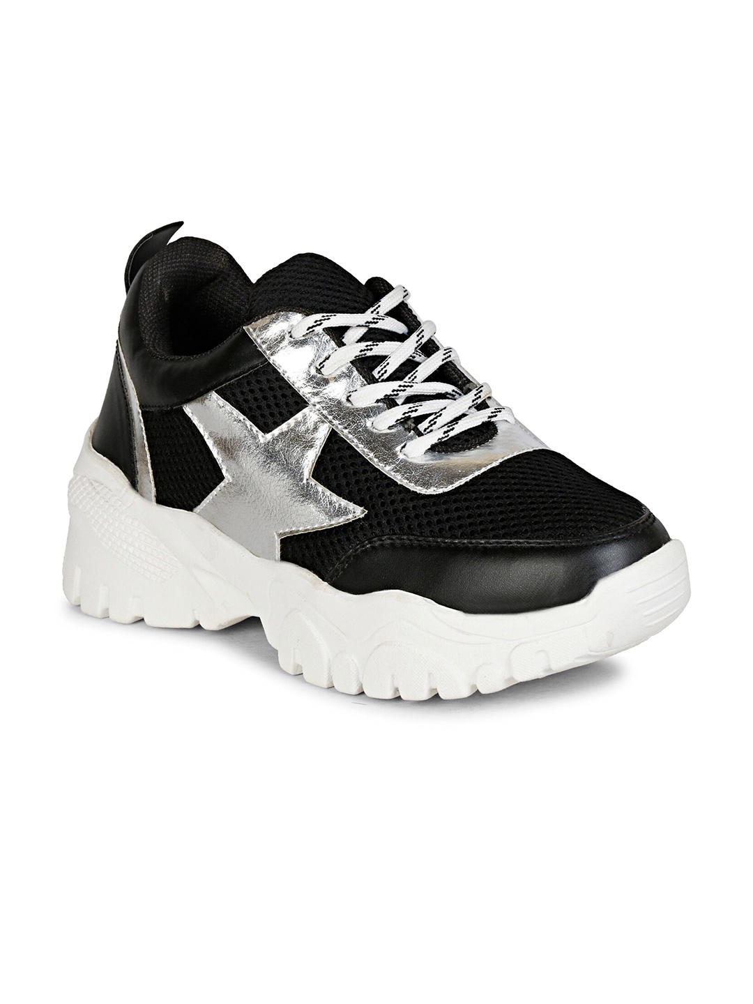 

Denill Women Black & Silver-Toned Running Shoes