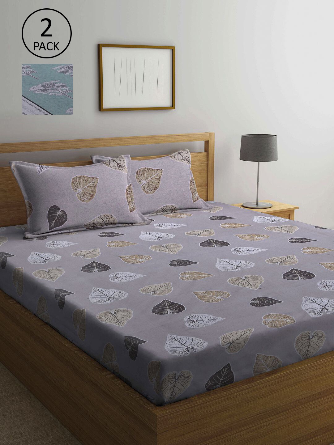 

KLOTTHE Grey & Green Floral Pure Cotton 210 TC 2 Queen Bedsheet with 4 Pillow Covers