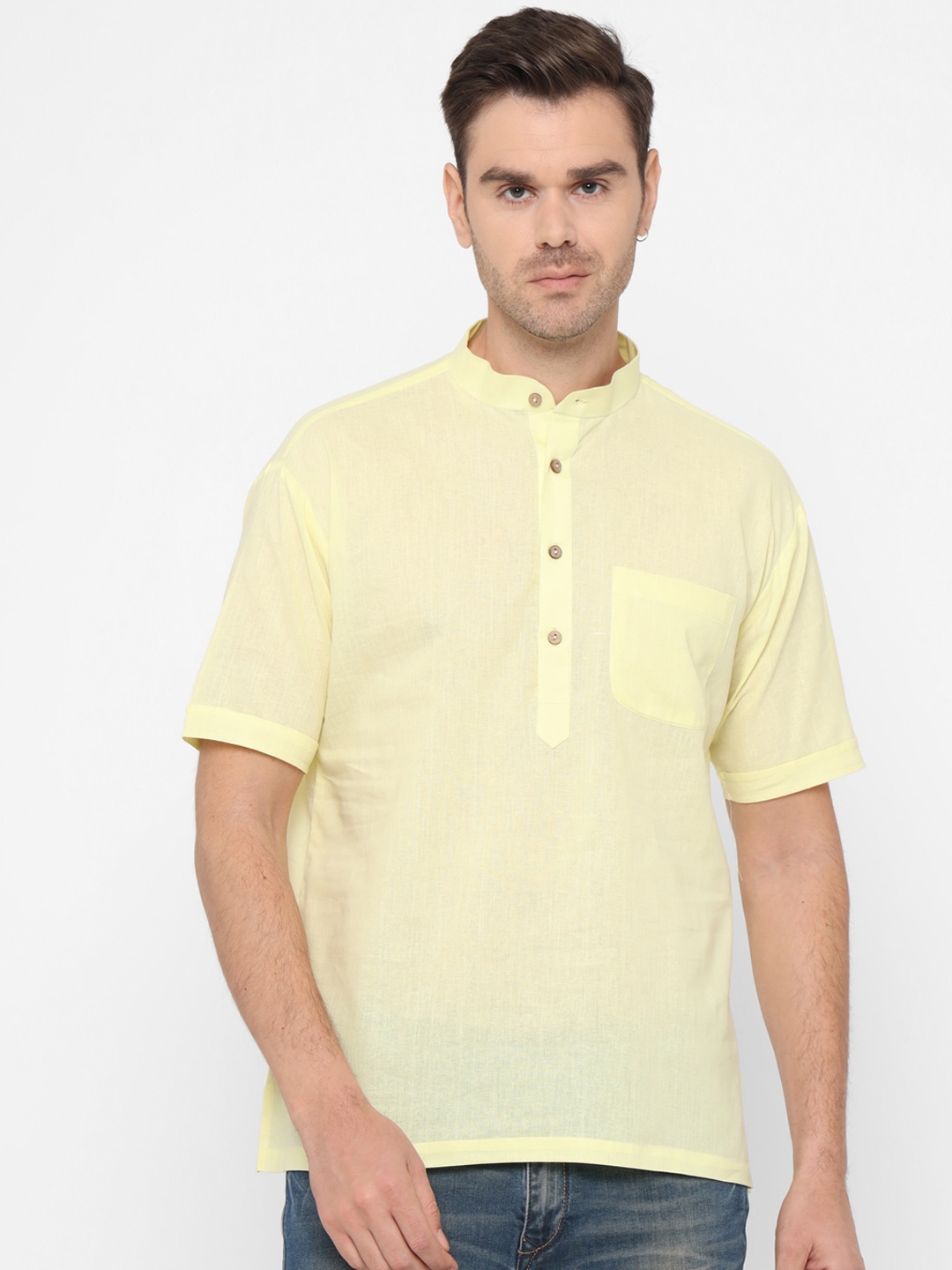 

Chitwan Mohan Men Yellow Solid Kurta