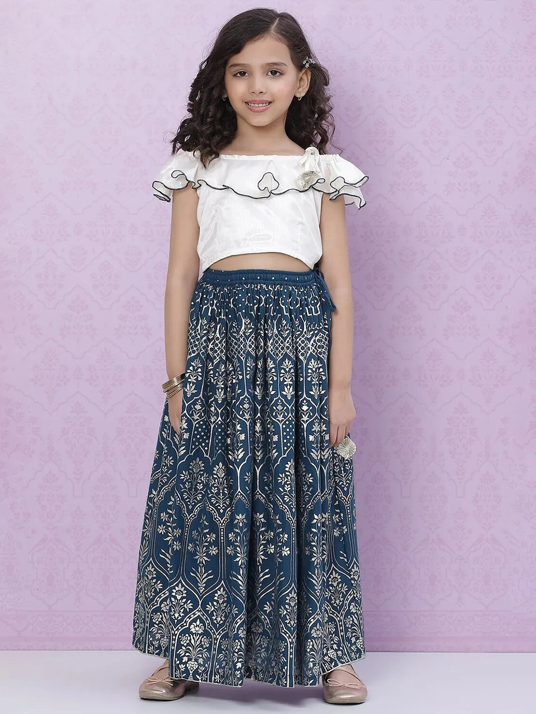 

Biba Girls White & Blue Ready to Wear Lehenga Choli