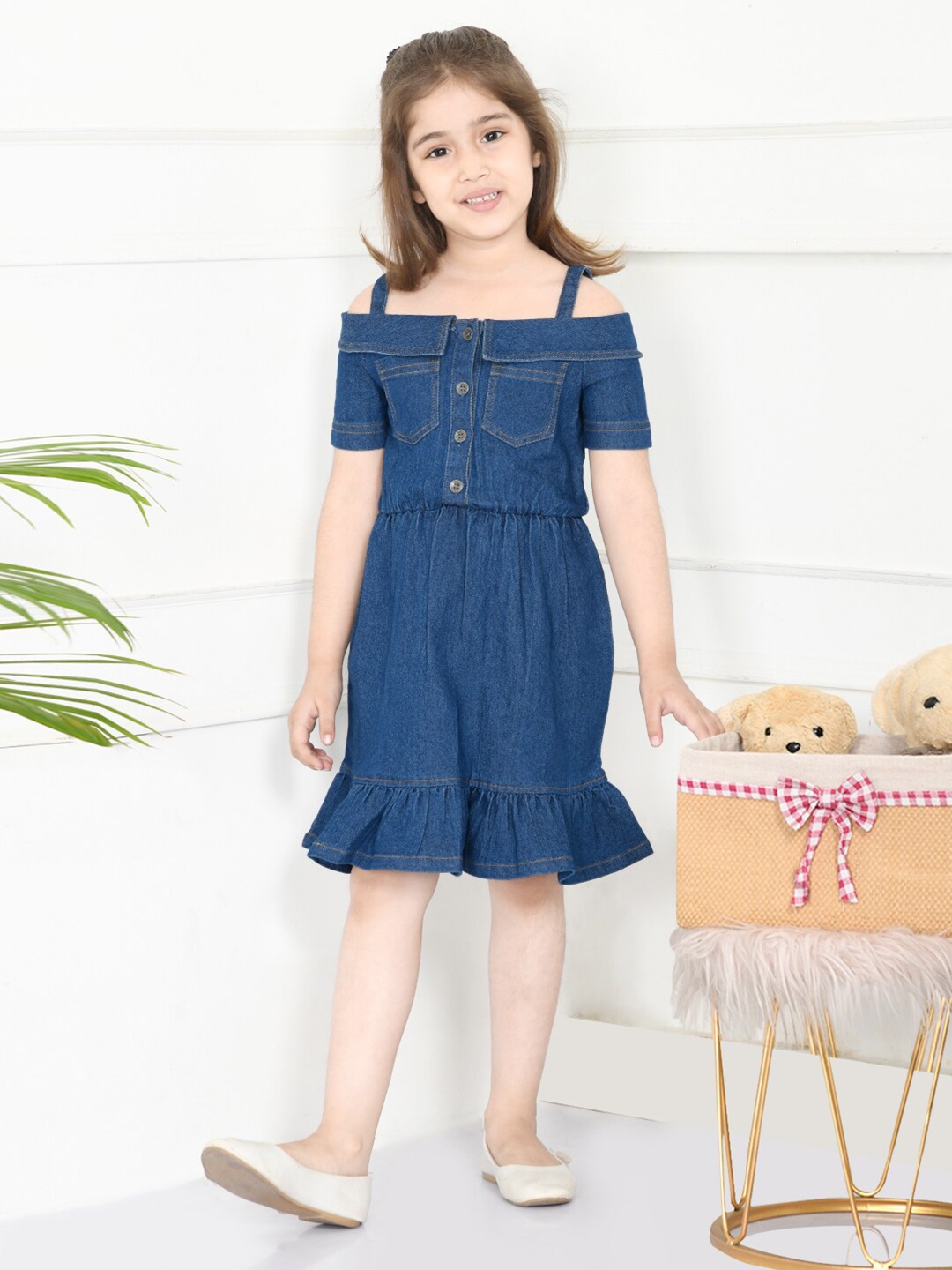 

LilPicks Blue Off-Shoulder Denim Dress