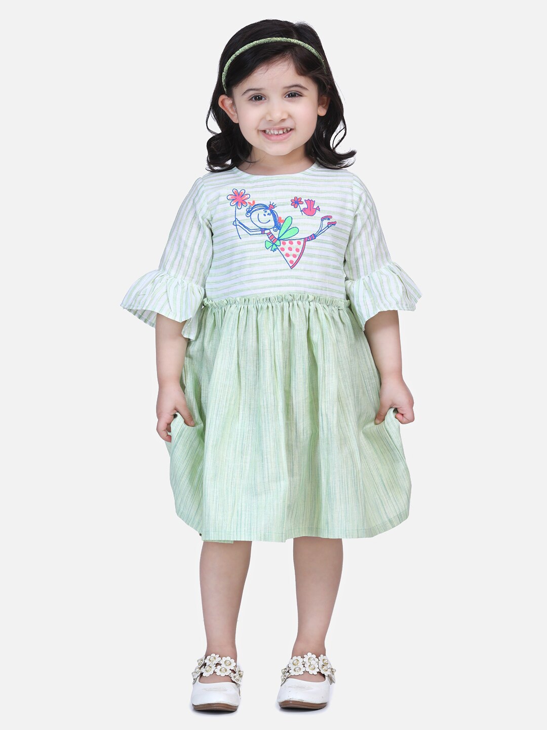 

LilPicks Green Striped Dress