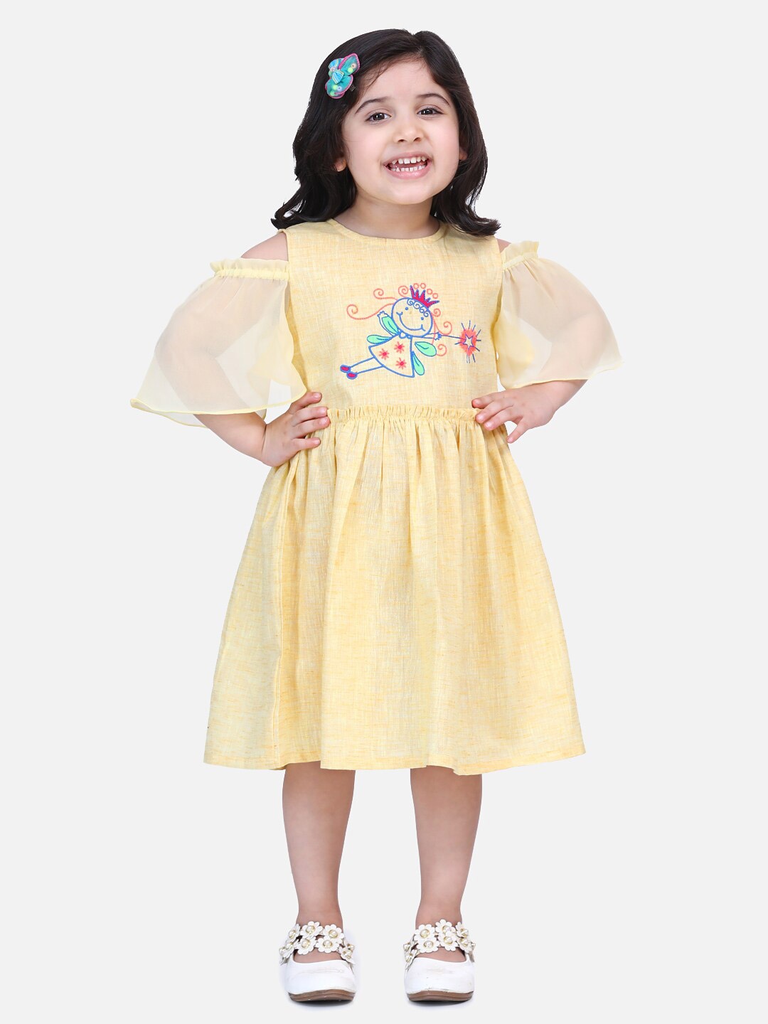 

LilPicks Girls Yellow Floral Embroidered Dress