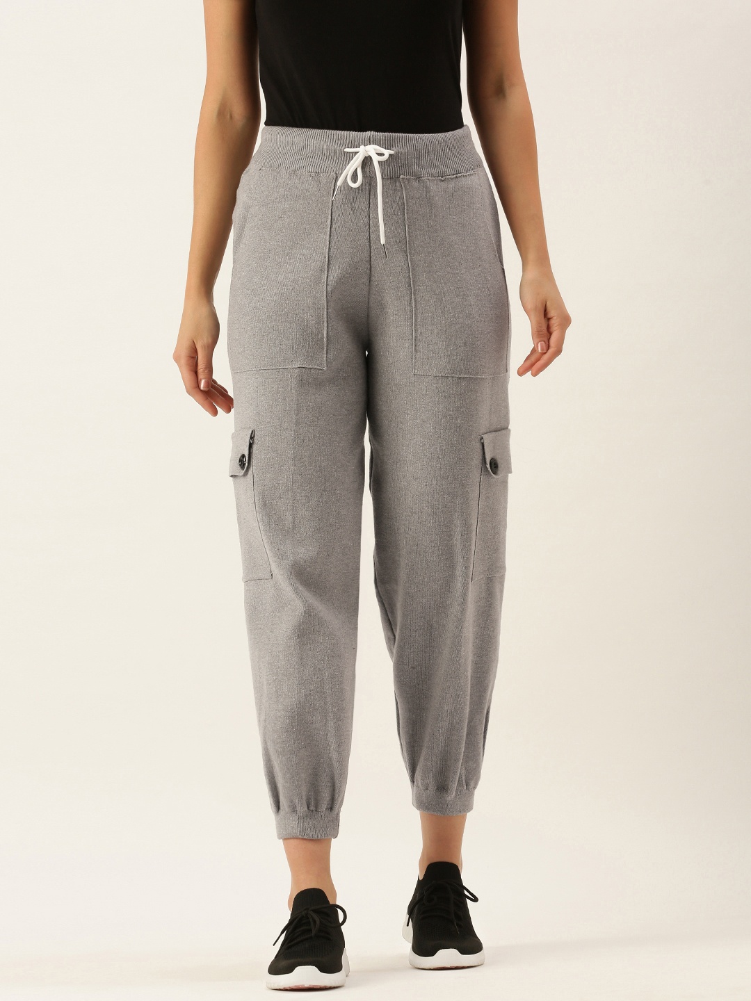 

SHECZZAR Women Grey Melange Pure Cotton Joggers