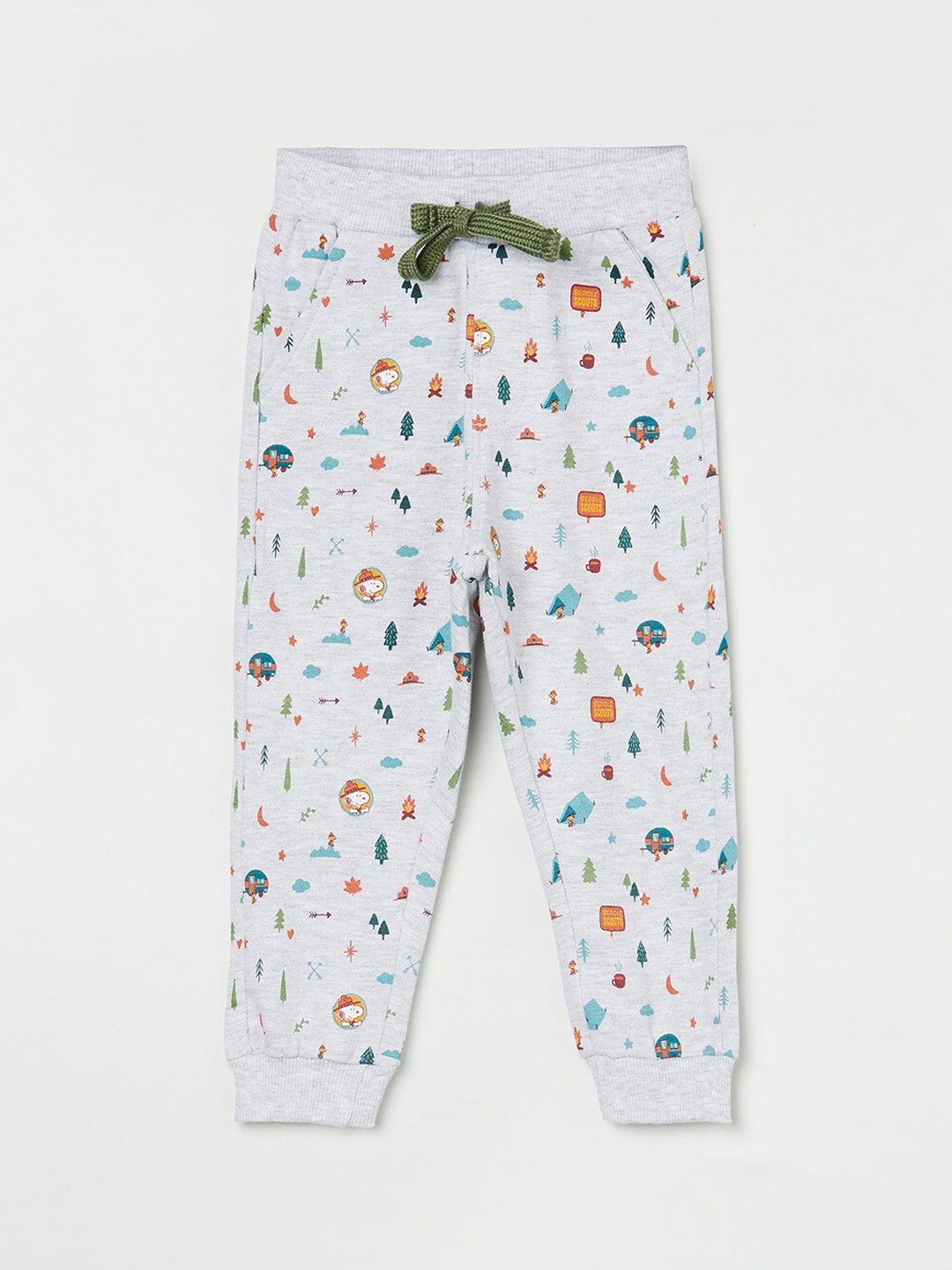 

Juniors by Lifestyle Boys Grey & Blue Printed Pure Cotton Joggers