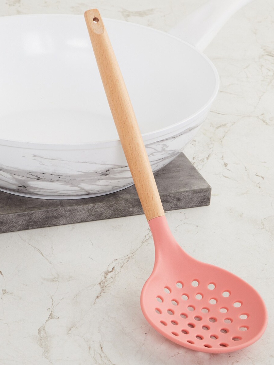 

Home Centre Pink Solid Silicone Skimmer With Wooden Handle