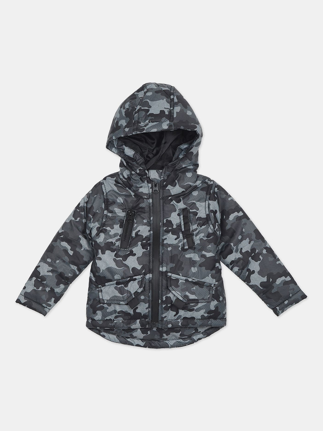 

Donuts Boys Black Camouflage Hooded Open Front Jacket