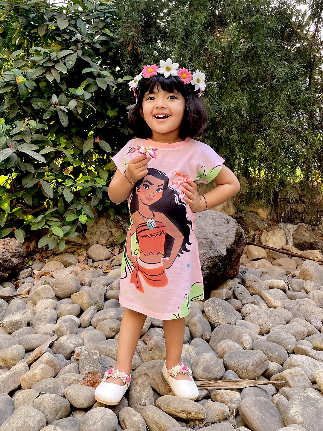 

YK Disney Girls Pink Moana Printed A-Line Dress