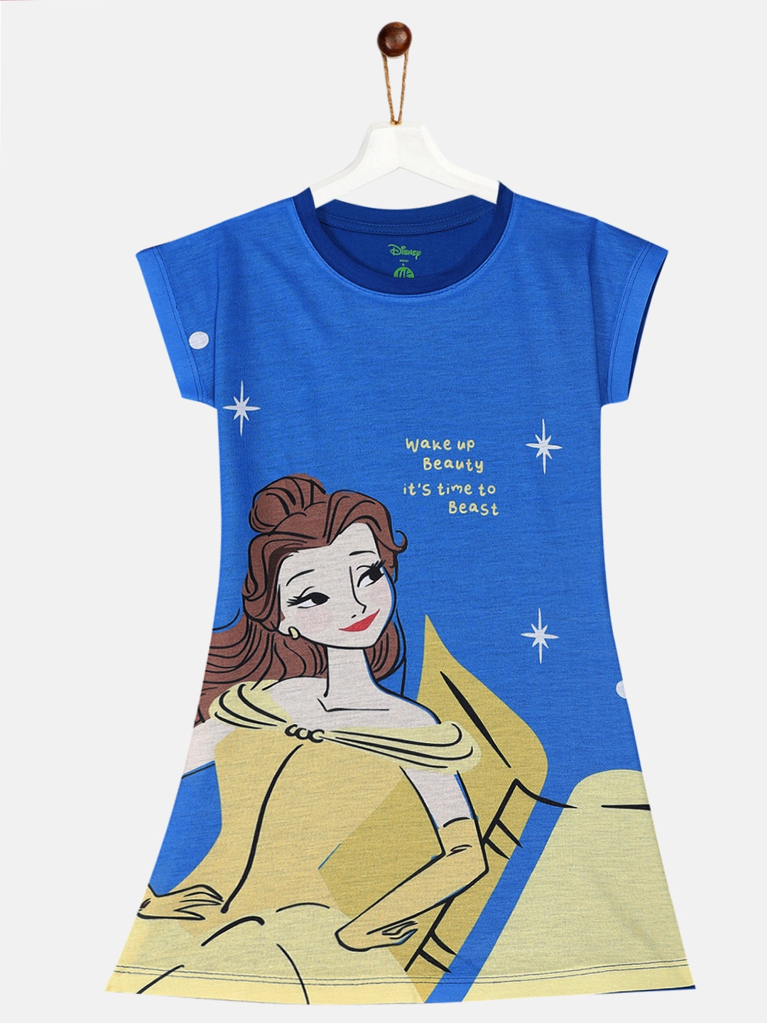 

YK Disney Girls Blue Disney Princess Bella Print A-Line Cotton T-shirt Dress