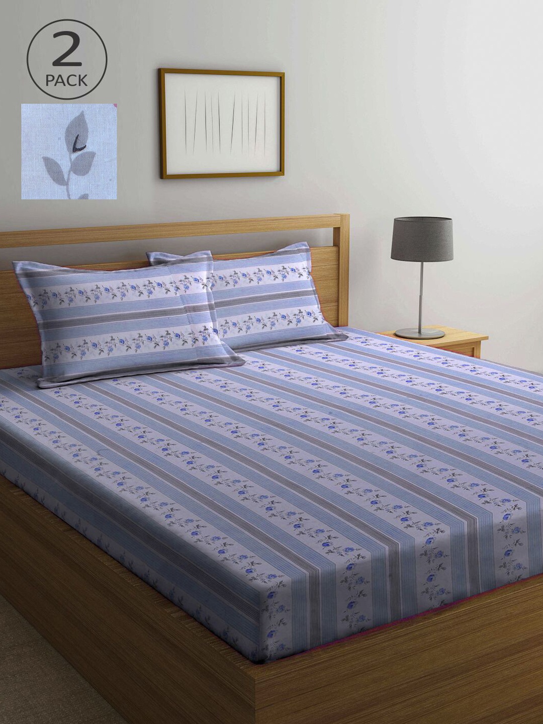 

KLOTTHE Blue & White Floral 210 TC 2 Queen Bedsheet with 4 Pillow Covers