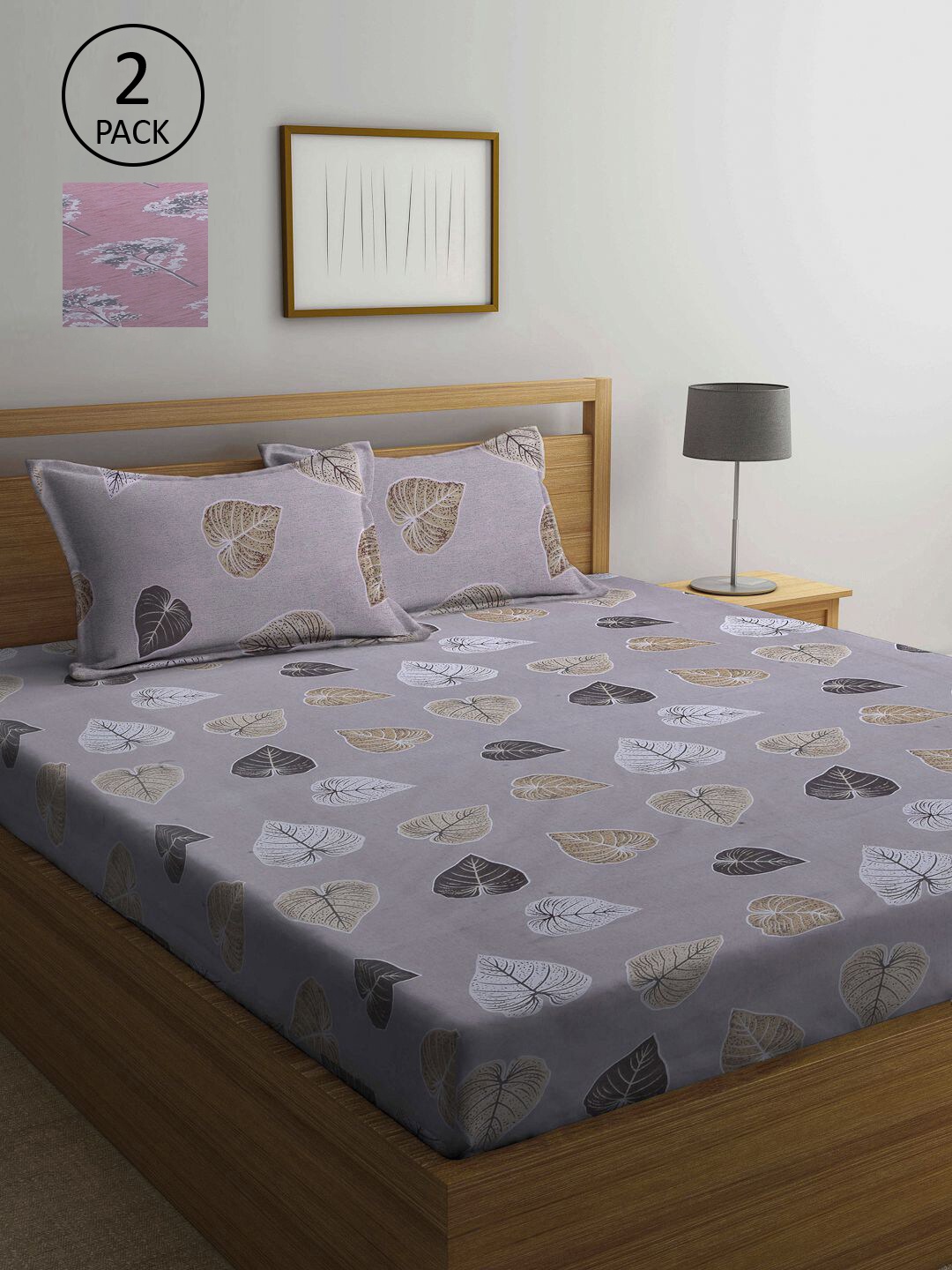 

KLOTTHE Pink & Grey Floral 210 TC 2 Queen Bedsheet with 4 Pillow Covers