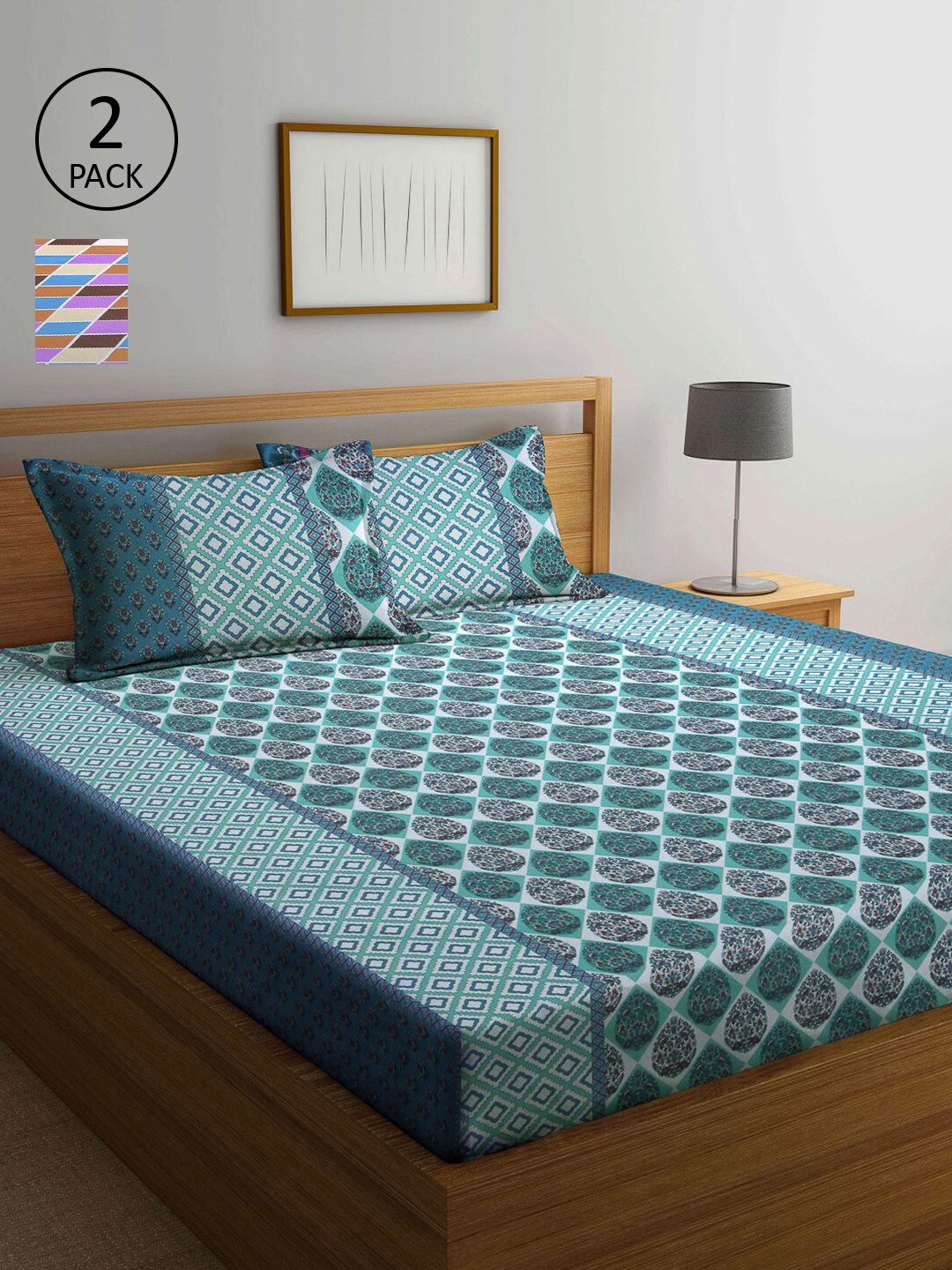 

KLOTTHE Multicoloured Geometric 210 TC 2 Queen Bedsheet with 4 Pillow Covers, Multi