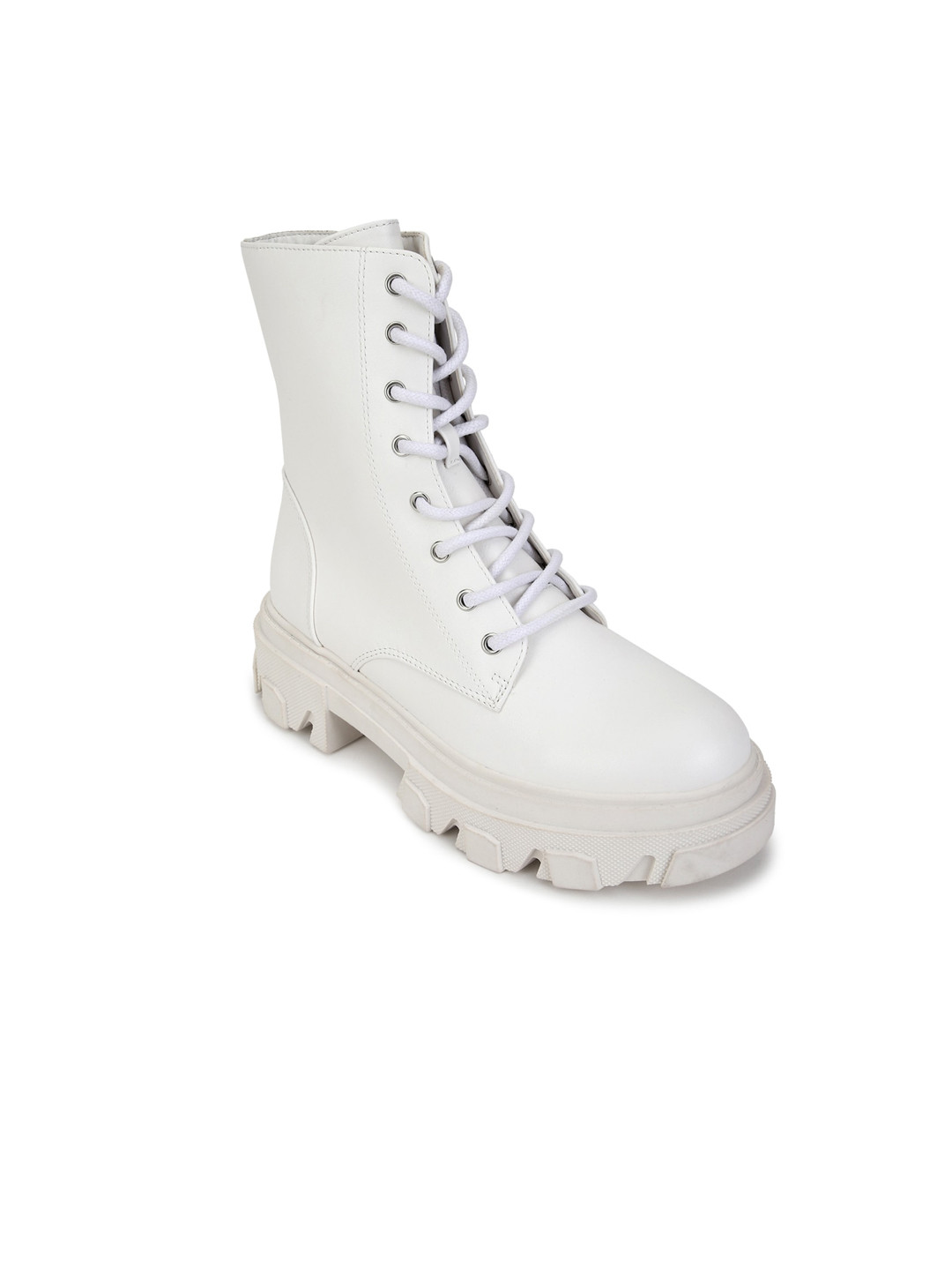 

FOREVER 21 White PU Platform Heeled Boots