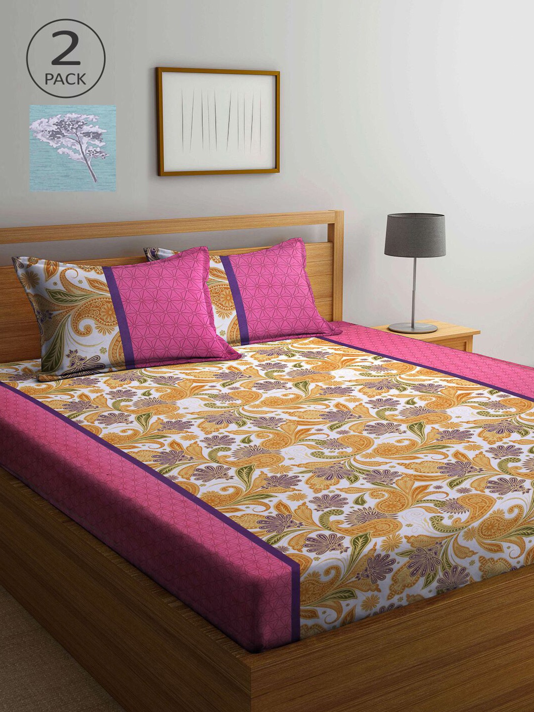 

KLOTTHE Multicoloured Floral 210 TC 2 Queen Bedsheet with 4 Pillow Covers, Multi