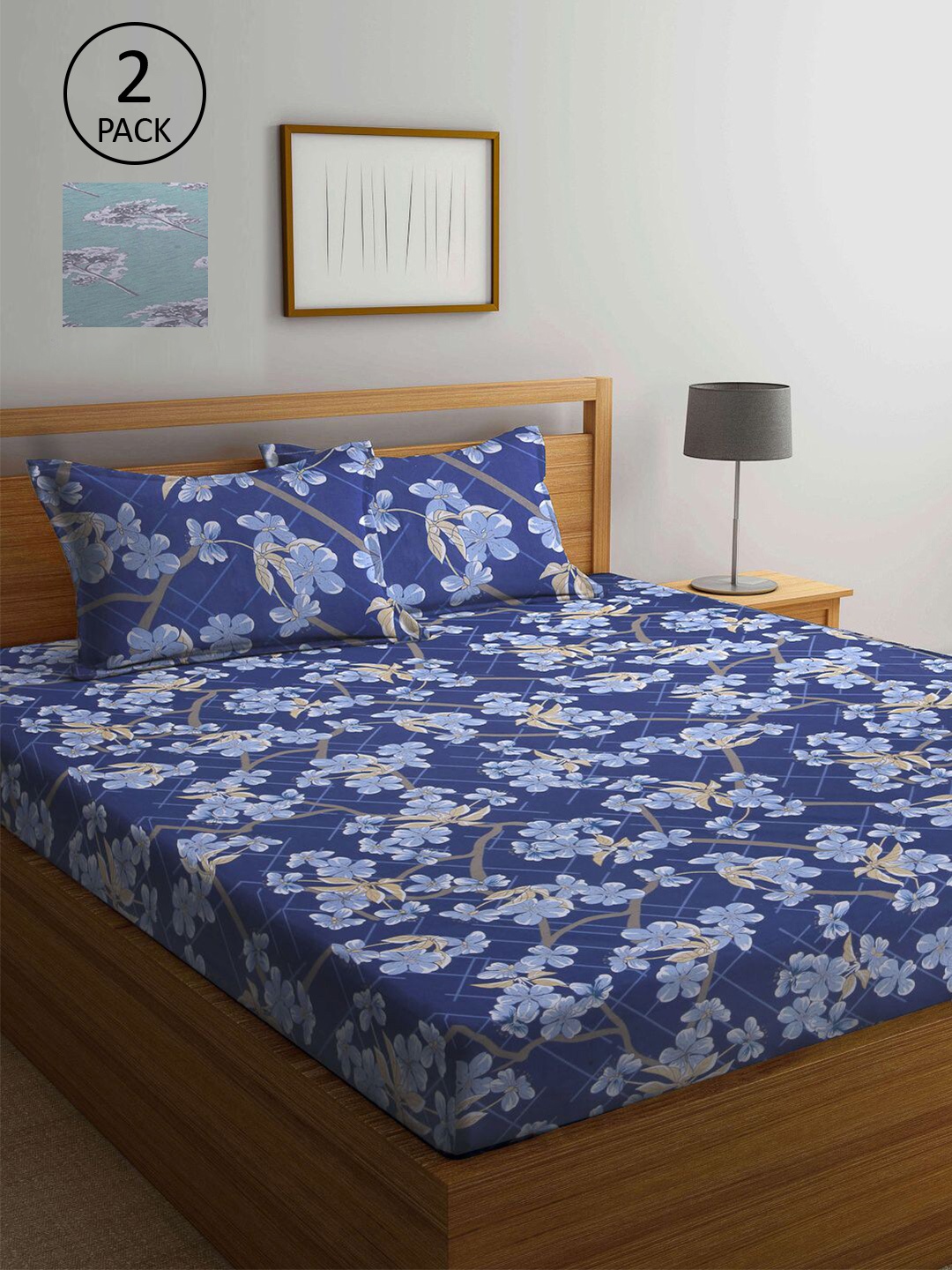 

KLOTTHE Blue Floral 210 TC 2 Queen Bedsheet with 4 Pillow Covers