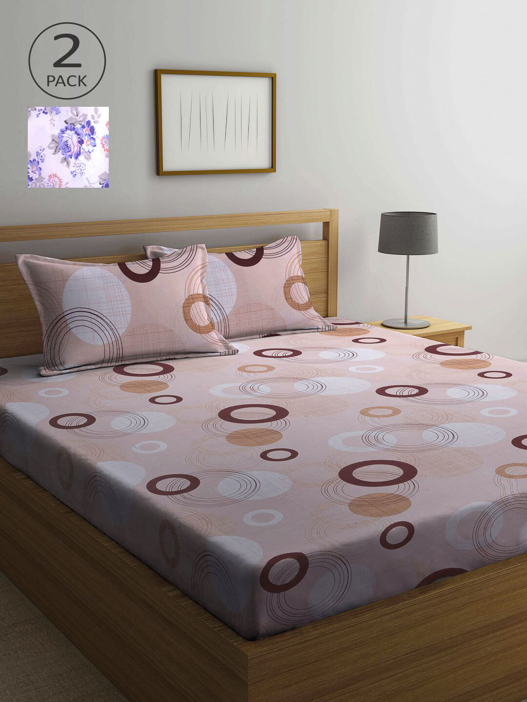 

KLOTTHE Pink & Purple Geometric 210 TC 2 Queen Bedsheet with 4 Pillow Covers