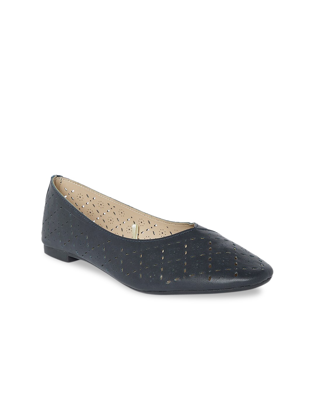 

Forever Glam by Pantaloons Women Navy Blue Textured Ballerinas with Laser Cuts