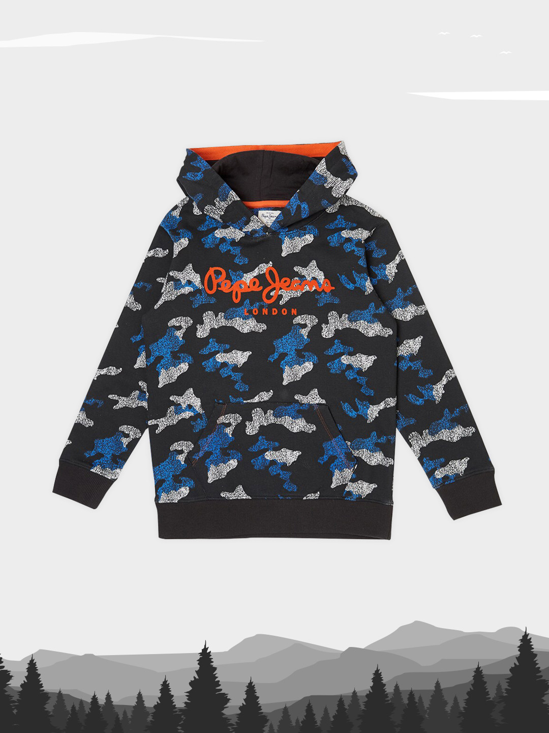 

Pepe Jeans Boys Black & Blue Printed Hooded Sweatshirt