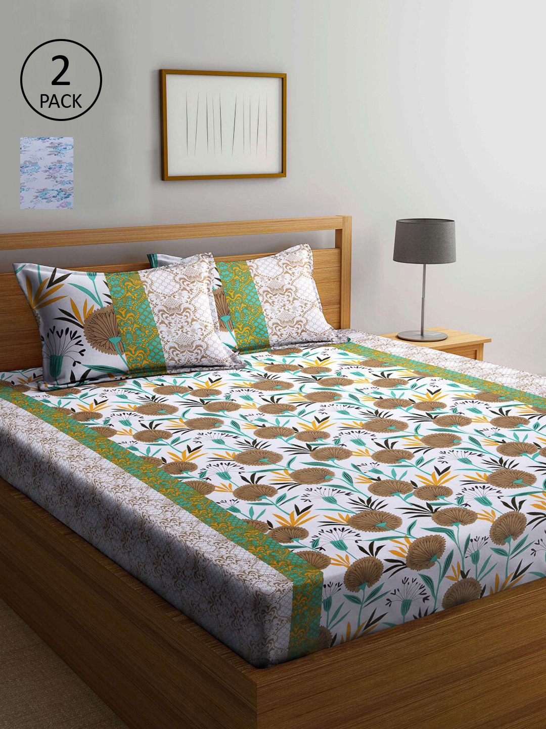 

KLOTTHE Multi Color Floral Printed 210 TC 2 Double Bedsheets with 4 Pillow Covers