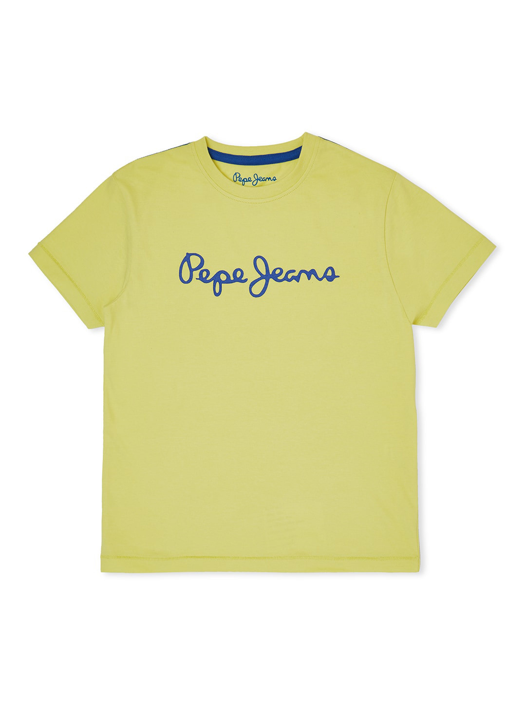 

Pepe Jeans Boys Lime Green & Blue Brand Logo Round Neck Cotton T-shirt