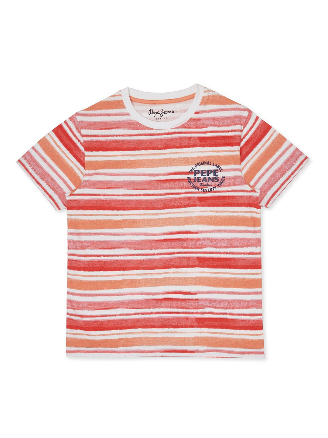 

Pepe Jeans Boys Orange & White Striped T-shirt