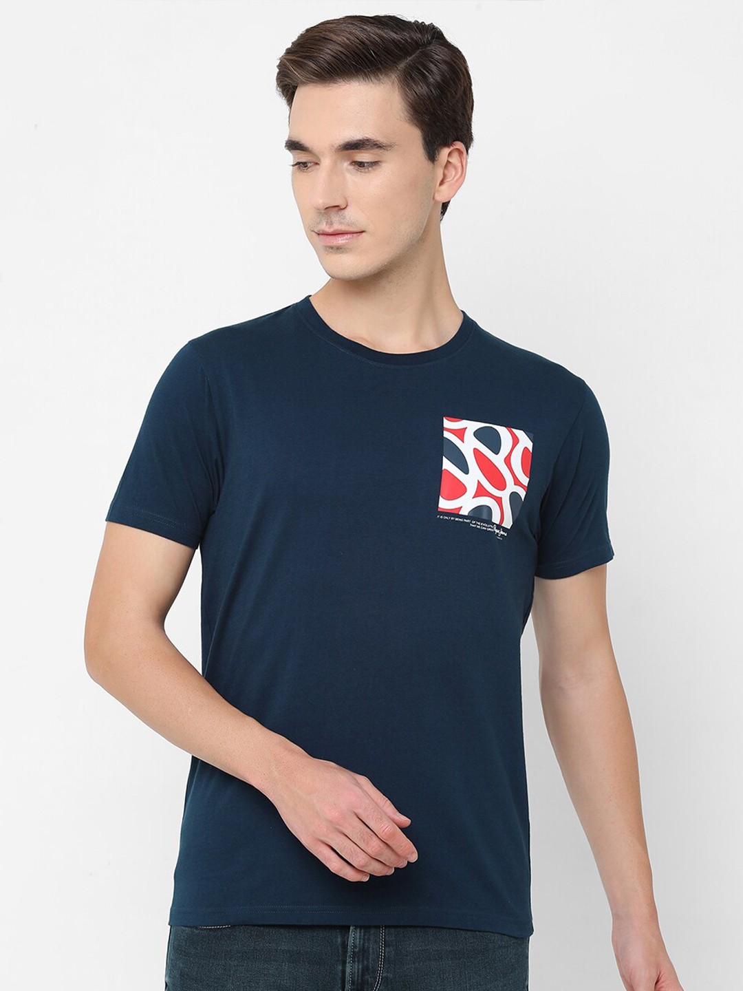 

Pepe Jeans Men Navy Blue Printed Cotton T-shirt