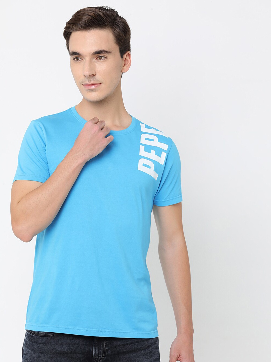 

Pepe Jeans Men Blue Brand Logo Printed T-shirt