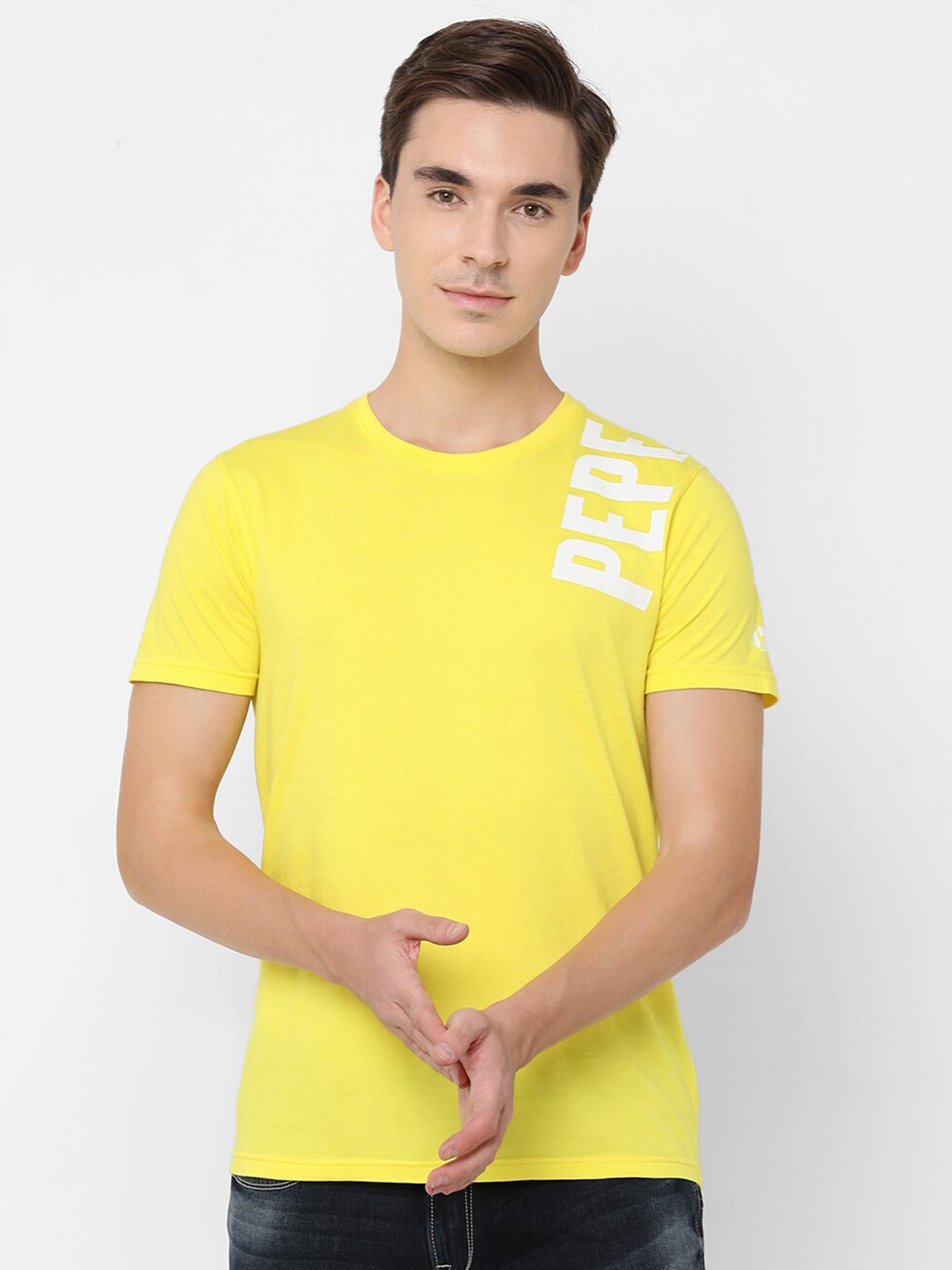 

Pepe Jeans Men Yellow & White Printed Cotton T-shirt