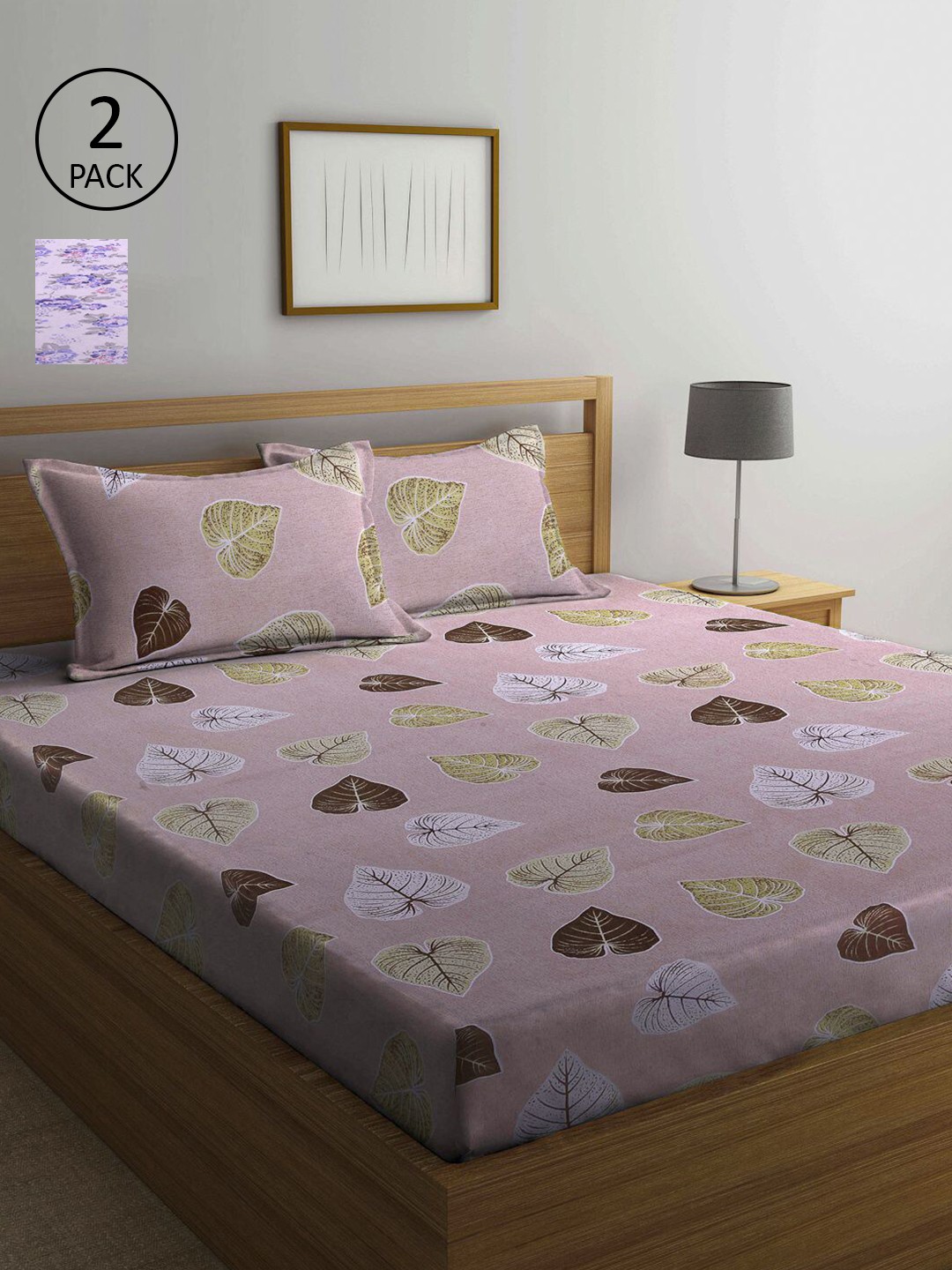 

KLOTTHE Purple & Pink Floral 210 TC 2 Queen Bedsheet with 4 Pillow Covers