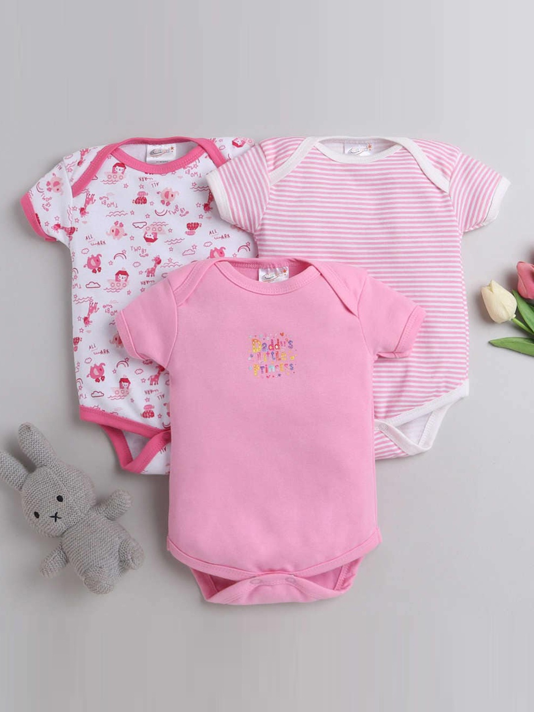 

STARTERS Infants Pink & White Pack of 3 Printed Bodysuit