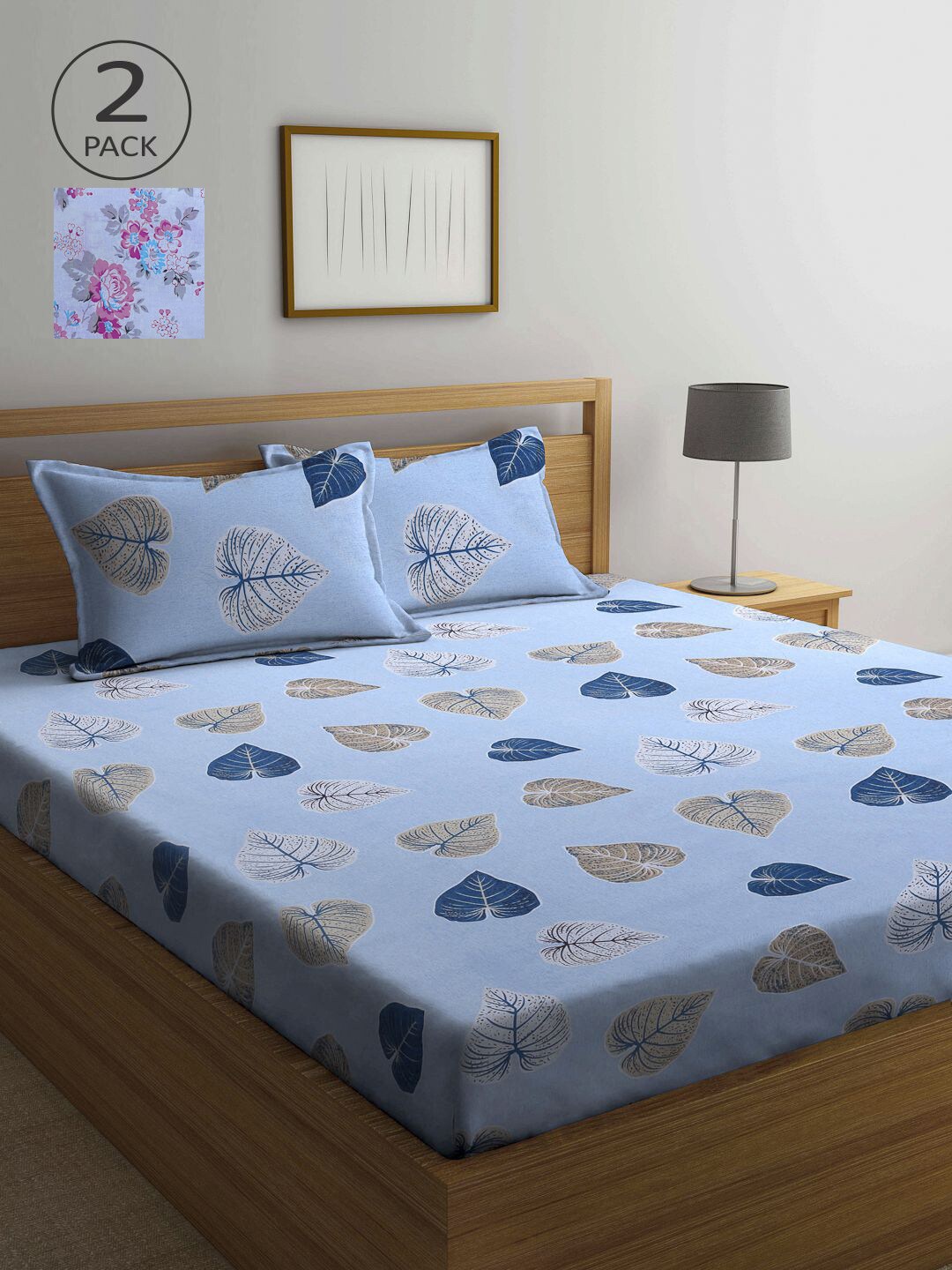 

KLOTTHE Blue & White Floral 210 TC 2 Queen Bedsheet with 4 Pillow Covers